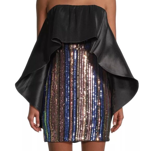 NWT! One33 Social Sequined Stripe Cape Minidress - Black Multicolor | Size 10 - Picture 12 of 13